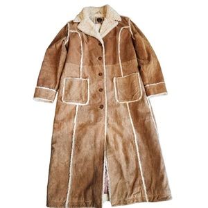Giacca Genuine 100% Leather Long Trench Coat Women M Brown Beige Quilted Liner